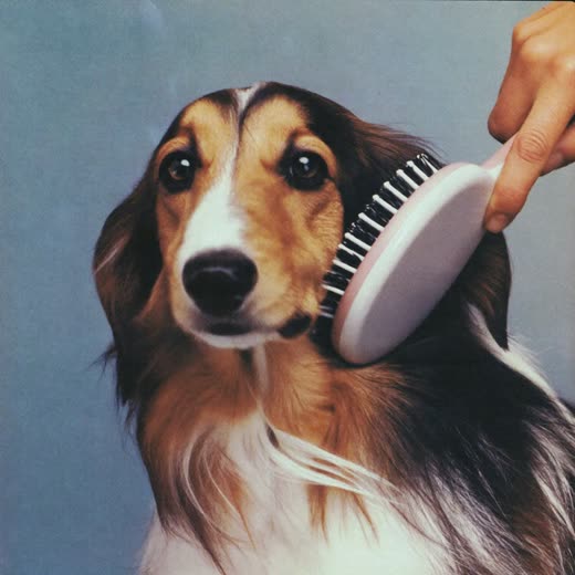 A long-coated dog being brushed out